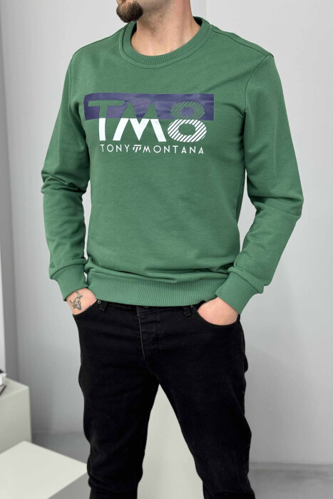 ROUND NECK FRONT DESIGN MEN SWEATSHIRT GREEN/JESHILE - 2