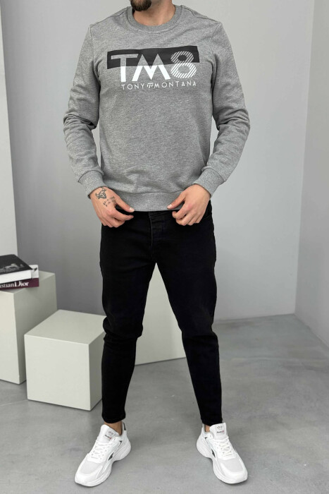 ROUND NECK FRONT DESIGN MEN SWEATSHIRT GREY/GRI 
