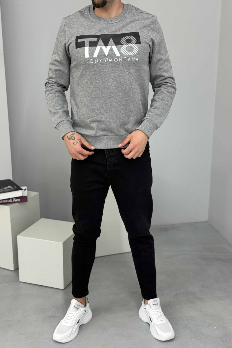 ROUND NECK FRONT DESIGN MEN SWEATSHIRT GREY/GRI - 1