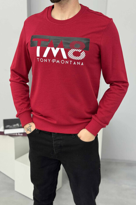 ROUND NECK FRONT DESIGN MEN SWEATSHIRT RED/E KUQE - 2
