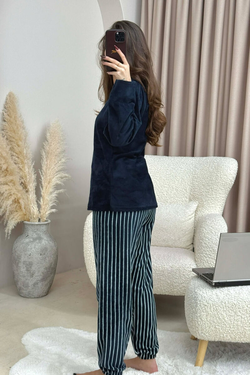 ROUND NECK FRONT DESIGN SWEATSHIRT+SWEATPANTS WOMEN PYJAMAS DARK BLUE/BEE - 3