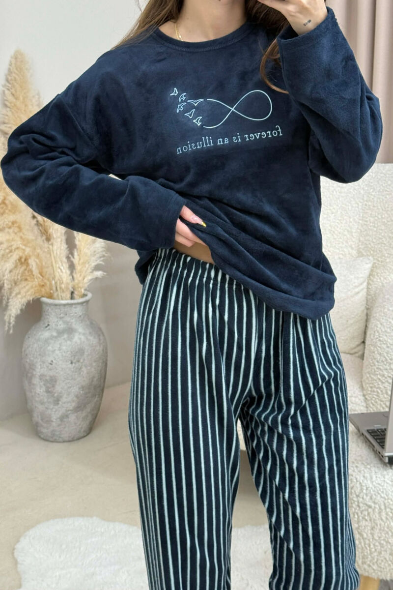 ROUND NECK FRONT DESIGN SWEATSHIRT+SWEATPANTS WOMEN PYJAMAS DARK BLUE/BEE - 5