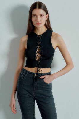 ROUND NECK LACY WOMAN TOP BLACK/ E ZEZE - 1