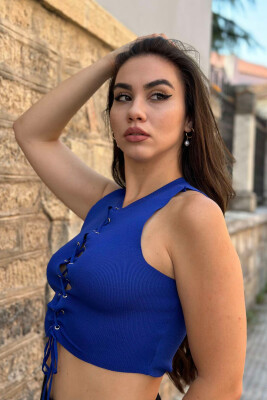 ROUND NECK LACY WOMAN TOP BLUE/BLU - 3