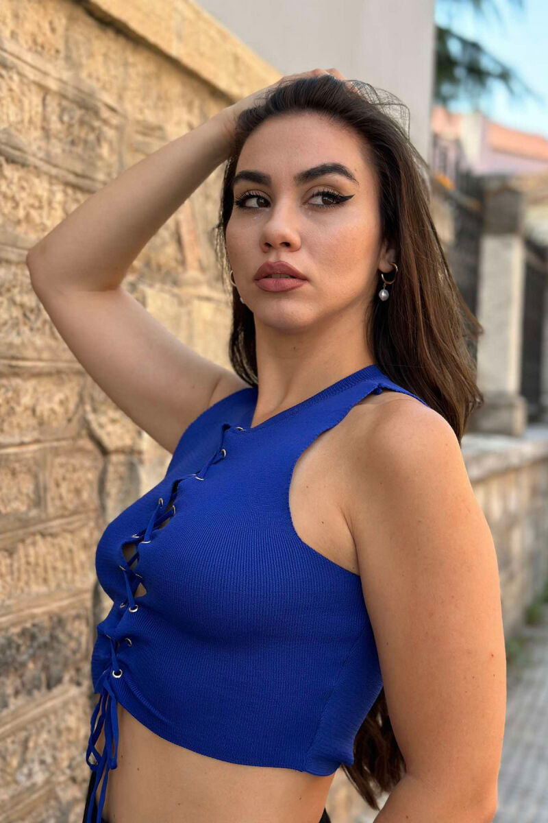 ROUND NECK LACY WOMAN TOP BLUE/BLU - 3