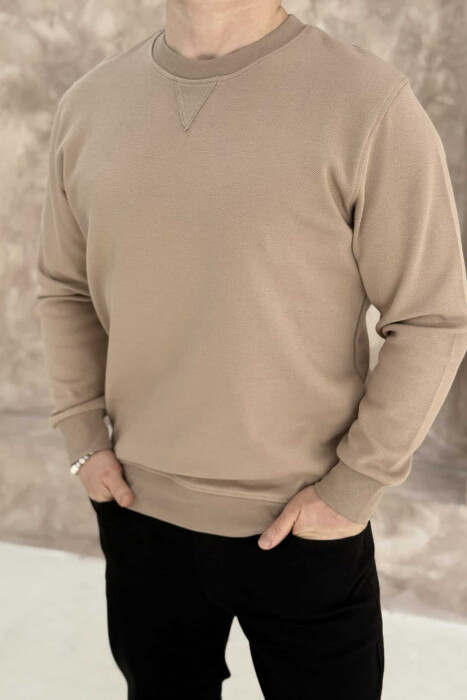 ROUND NECK ONE COLOR MEN SWEATSHIRT BEIGE/BEZHE 