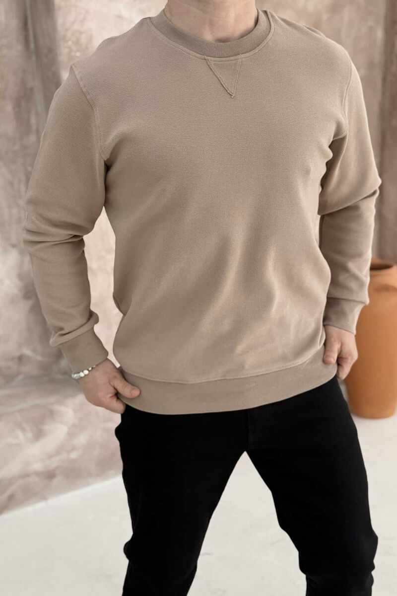 ROUND NECK ONE COLOR MEN SWEATSHIRT BEIGE/BEZHE - 2