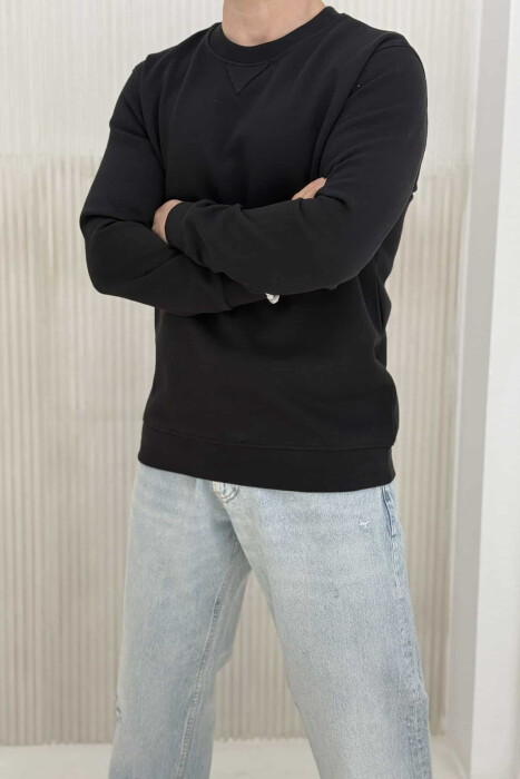 ROUND NECK ONE COLOR MEN SWEATSHIRT BLACK/ E ZEZE - 2