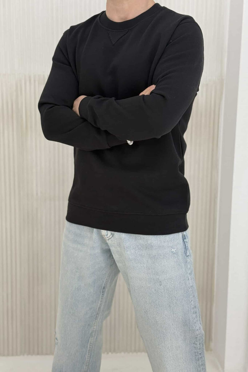 ROUND NECK ONE COLOR MEN SWEATSHIRT BLACK/ E ZEZE - 2