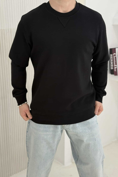 ROUND NECK ONE COLOR MEN SWEATSHIRT BLACK/ E ZEZE 