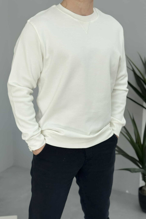 ROUND NECK ONE COLOR MEN SWEATSHIRT CREAM/KREM - 1