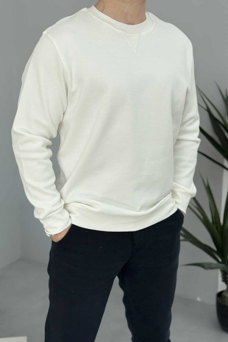 ROUND NECK ONE COLOR MEN SWEATSHIRT CREAM/KREM - 1