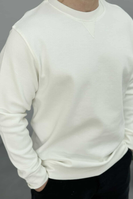 ROUND NECK ONE COLOR MEN SWEATSHIRT CREAM/KREM - 2