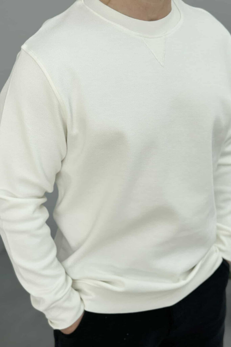ROUND NECK ONE COLOR MEN SWEATSHIRT CREAM/KREM - 2