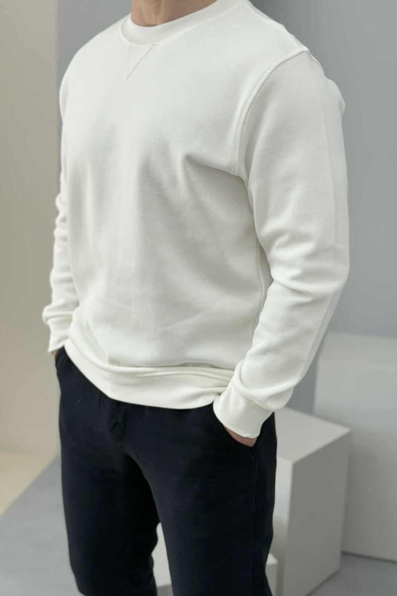 ROUND NECK ONE COLOR MEN SWEATSHIRT CREAM/KREM - 3