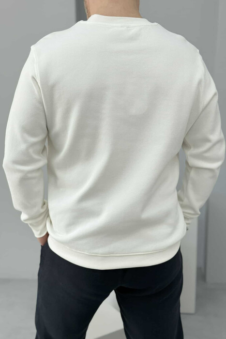 ROUND NECK ONE COLOR MEN SWEATSHIRT CREAM/KREM - 4