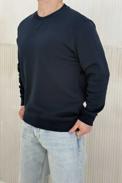 ROUND NECK ONE COLOR MEN SWEATSHIRT DARK BLUE/BEE - 2