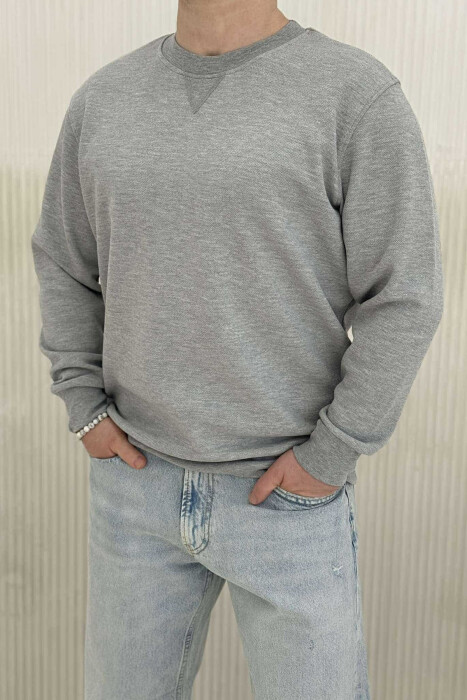 ROUND NECK ONE COLOR MEN SWEATSHIRT GREY/GRI 
