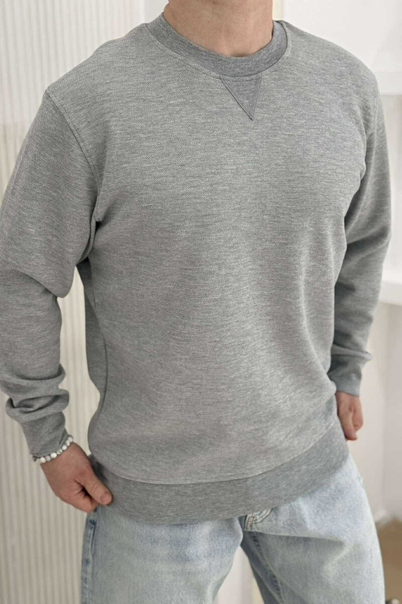 ROUND NECK ONE COLOR MEN SWEATSHIRT GREY/GRI - 2