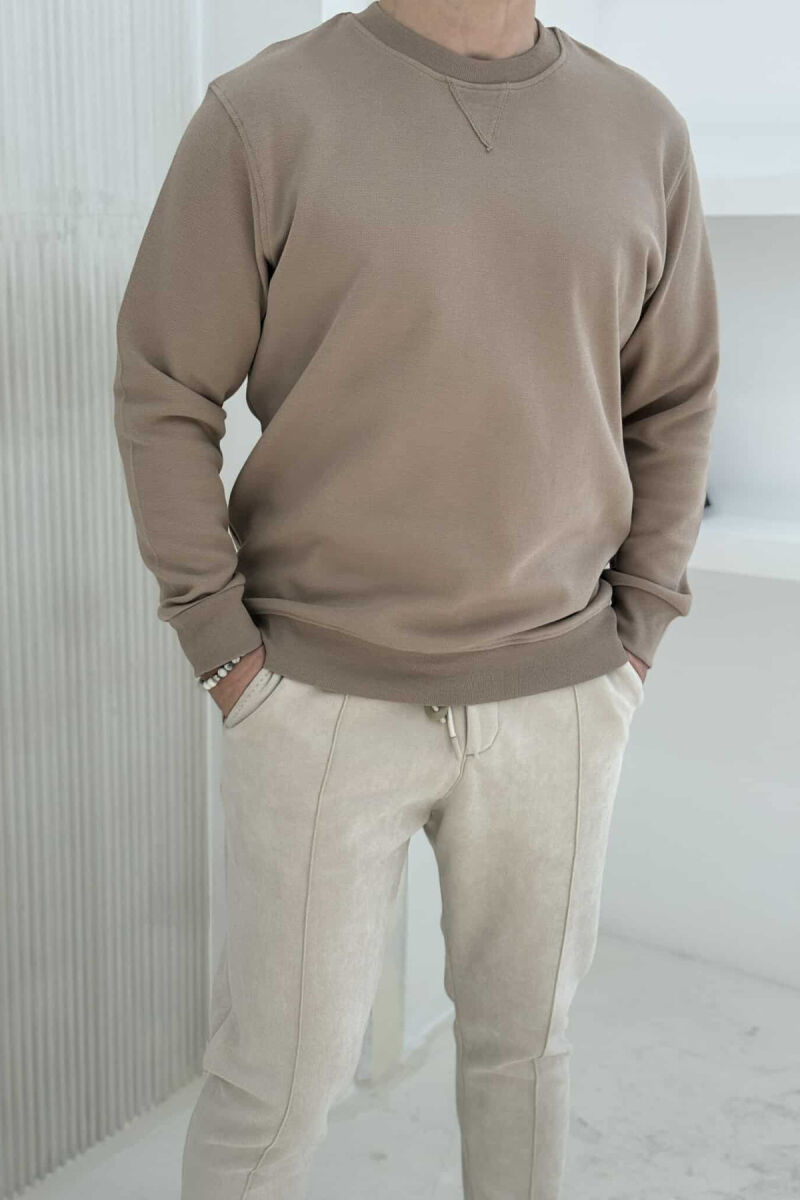 ROUND NECK ONE COLOR MEN SWEATSHIRT LIGHT BROWN/KAZB - 1