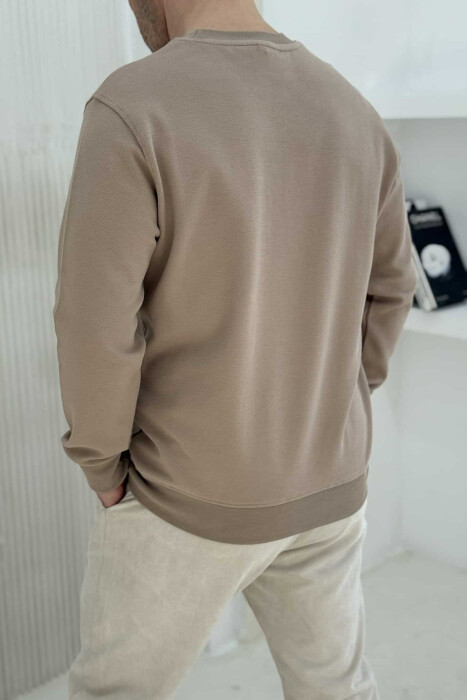 ROUND NECK ONE COLOR MEN SWEATSHIRT LIGHT BROWN/KAZB - 2