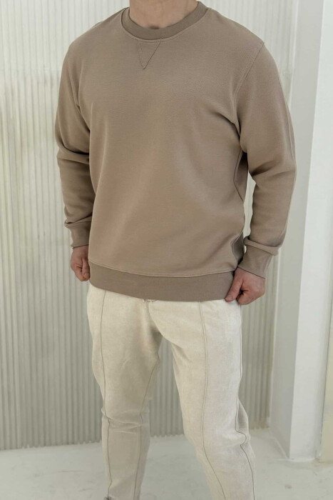 ROUND NECK ONE COLOR MEN SWEATSHIRT LIGHT BROWN/KAZB - 3