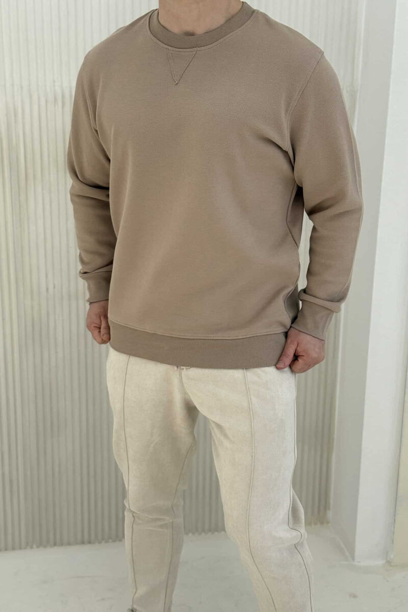 ROUND NECK ONE COLOR MEN SWEATSHIRT LIGHT BROWN/KAZB - 3