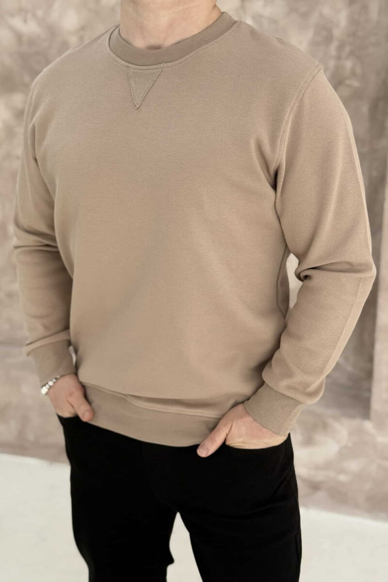 ROUND NECK ONE COLOR MEN SWEATSHIRT LIGHT BROWN/KAZB - 4