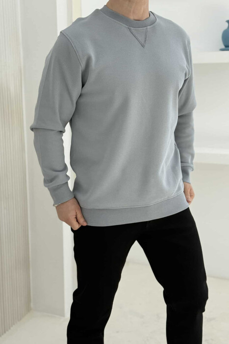 ROUND NECK ONE COLOR MEN SWEATSHIRT LIGHT GREY/GZ - 2