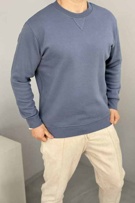 ROUND NECK ONE COLOR MEN SWEATSHIRT LIGHTBLUE/BZ - 1