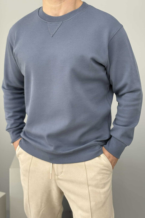 ROUND NECK ONE COLOR MEN SWEATSHIRT LIGHTBLUE/BZ - 2