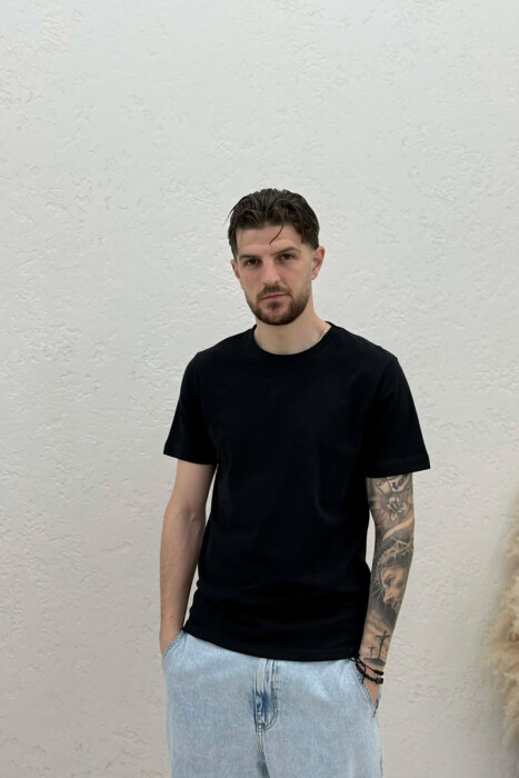 ROUND NECK ONE COLOR MEN T-SHIRT BLACK/ E ZEZE - 1