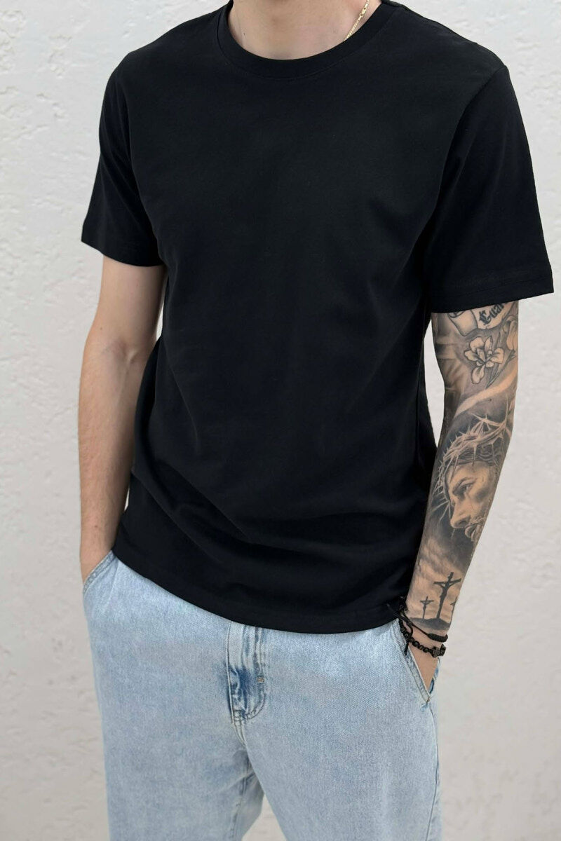 ROUND NECK ONE COLOR MEN T-SHIRT BLACK/ E ZEZE - 2