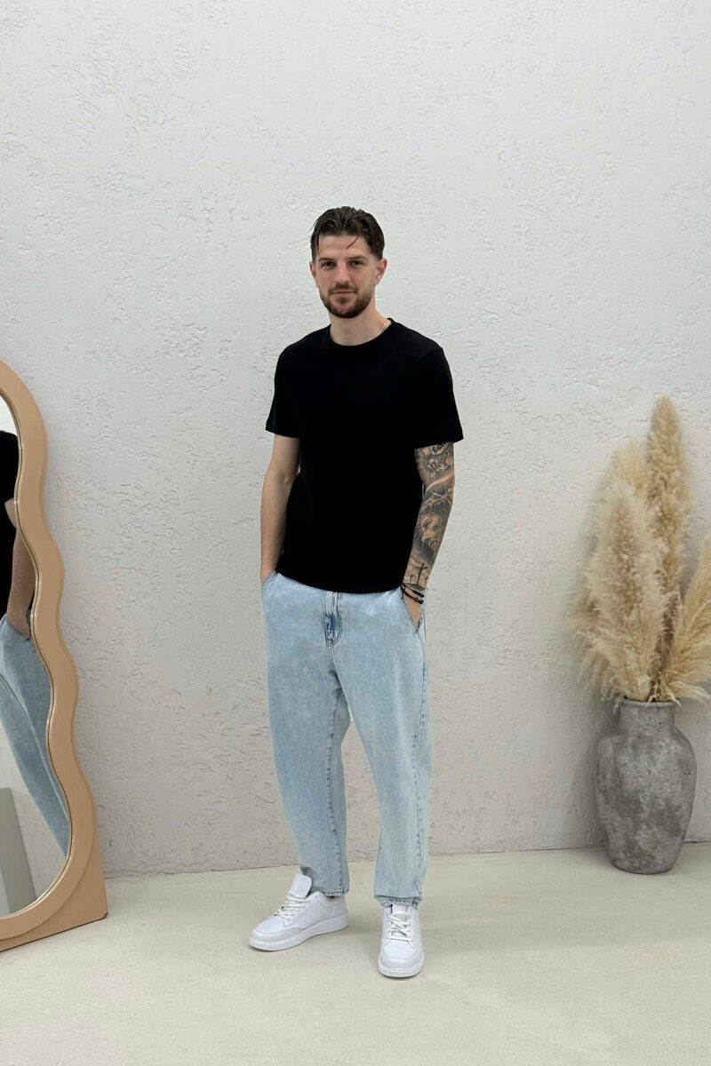 ROUND NECK ONE COLOR MEN T-SHIRT BLACK/ E ZEZE - 3