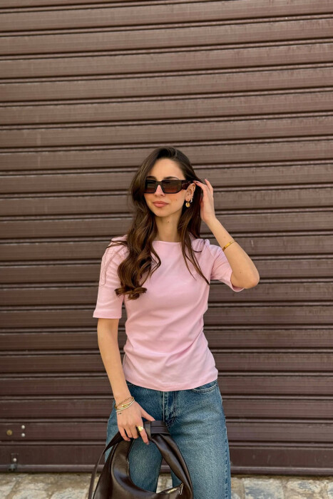 ROUND NECK ONE COLOR WOMAN T-SHIRT PINK/ROZE - 1