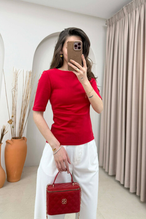 ROUND NECK ONE COLOR WOMAN T-SHIRT RED/E KUQE - 1