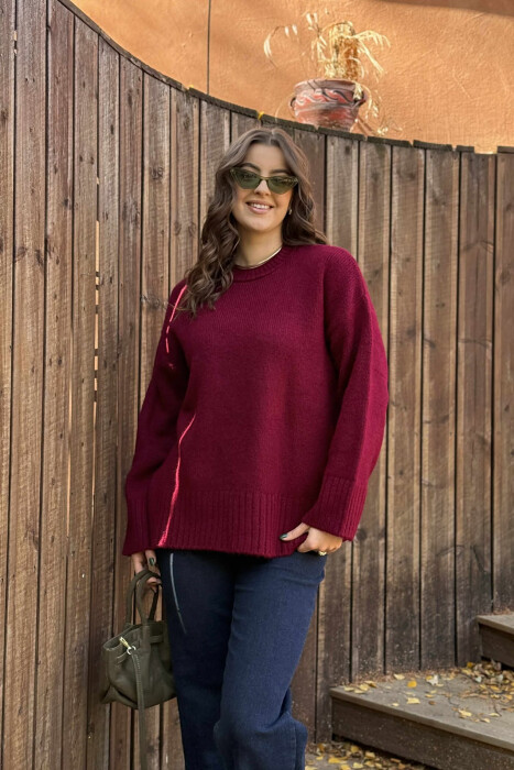 ROUND NECK ONE COLOR WOMEN SWEATER BURGUNDY/VISHNJE 