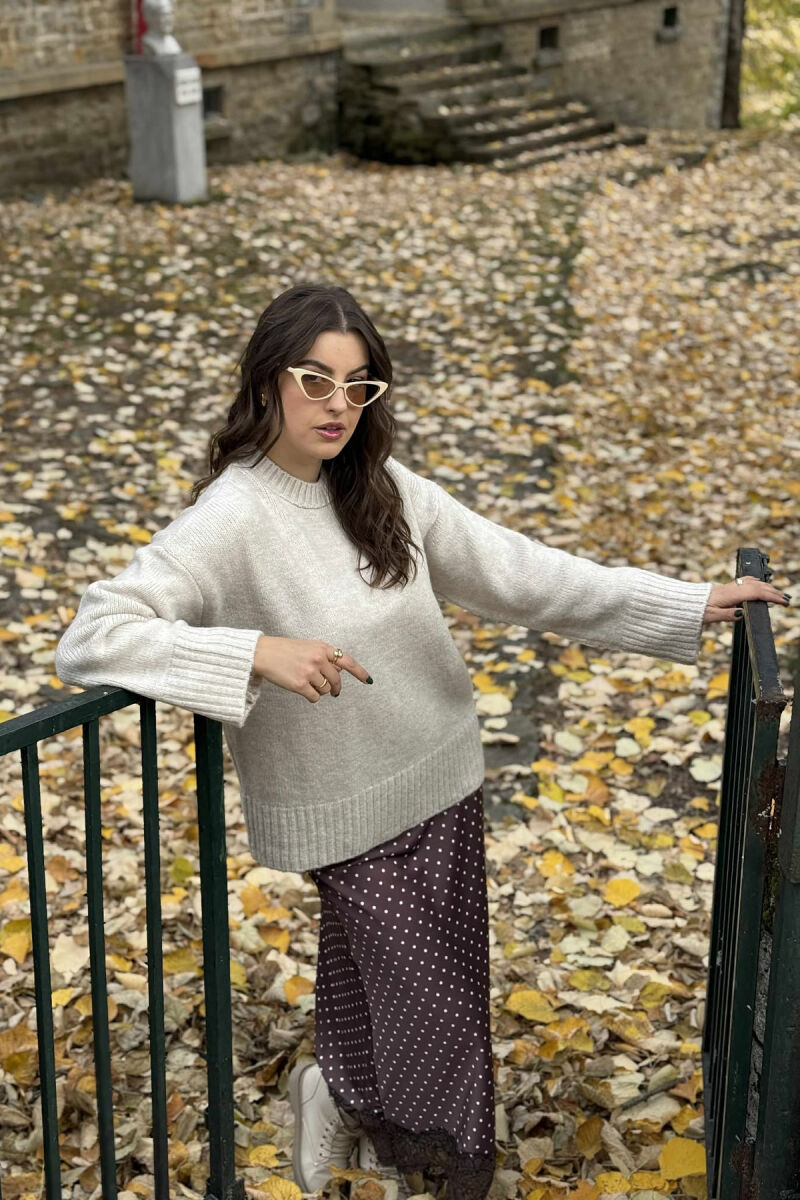 ROUND NECK ONE COLOR WOMEN SWEATER CREAM/KREM - 3