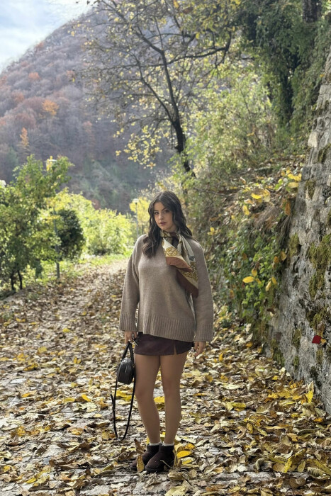 ROUND NECK ONE COLOR WOMEN SWEATER DARK BEIGE/BEZHE ERRET - 1