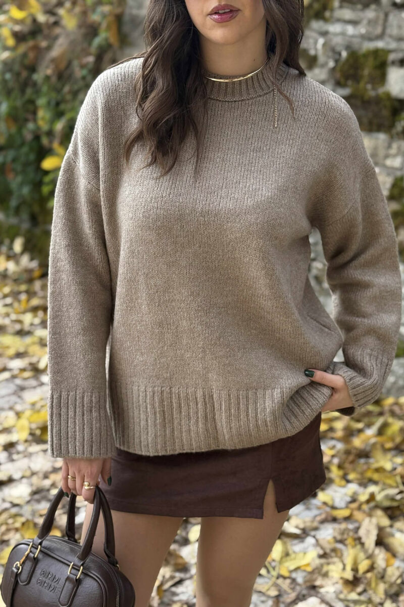 ROUND NECK ONE COLOR WOMEN SWEATER DARK BEIGE/BEZHE ERRET - 5