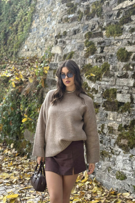 ROUND NECK ONE COLOR WOMEN SWEATER DARK BEIGE/BEZHE ERRET - 4