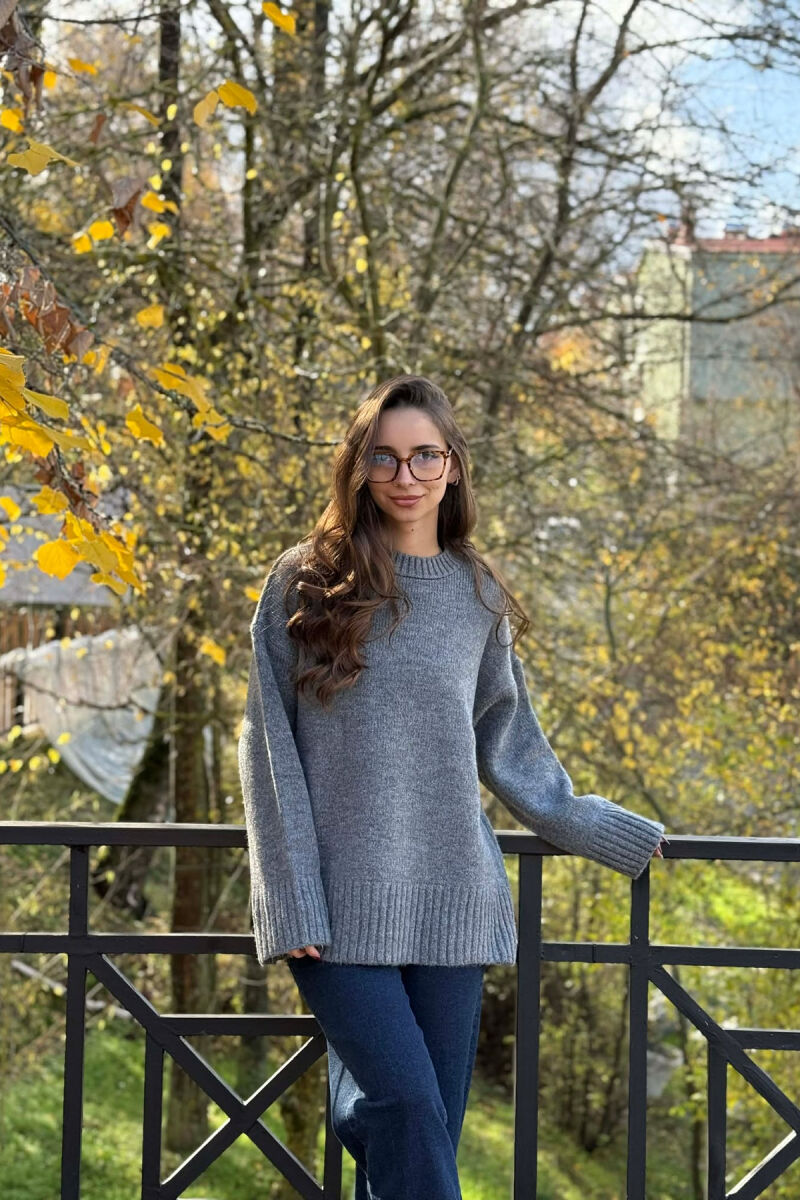 ROUND NECK ONE COLOR WOMEN SWEATER DARK GREY/GEE - 2