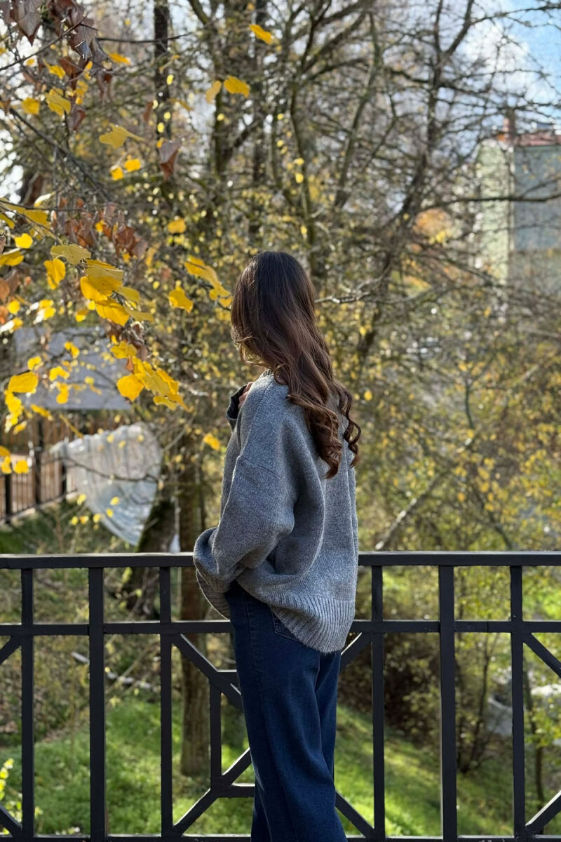 ROUND NECK ONE COLOR WOMEN SWEATER DARK GREY/GEE - 4