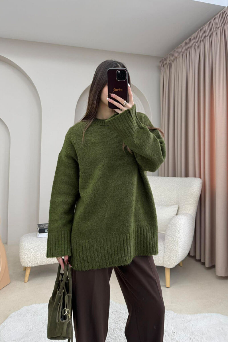 ROUND NECK ONE COLOR WOMEN SWEATER GREEN/JESHILE - 1