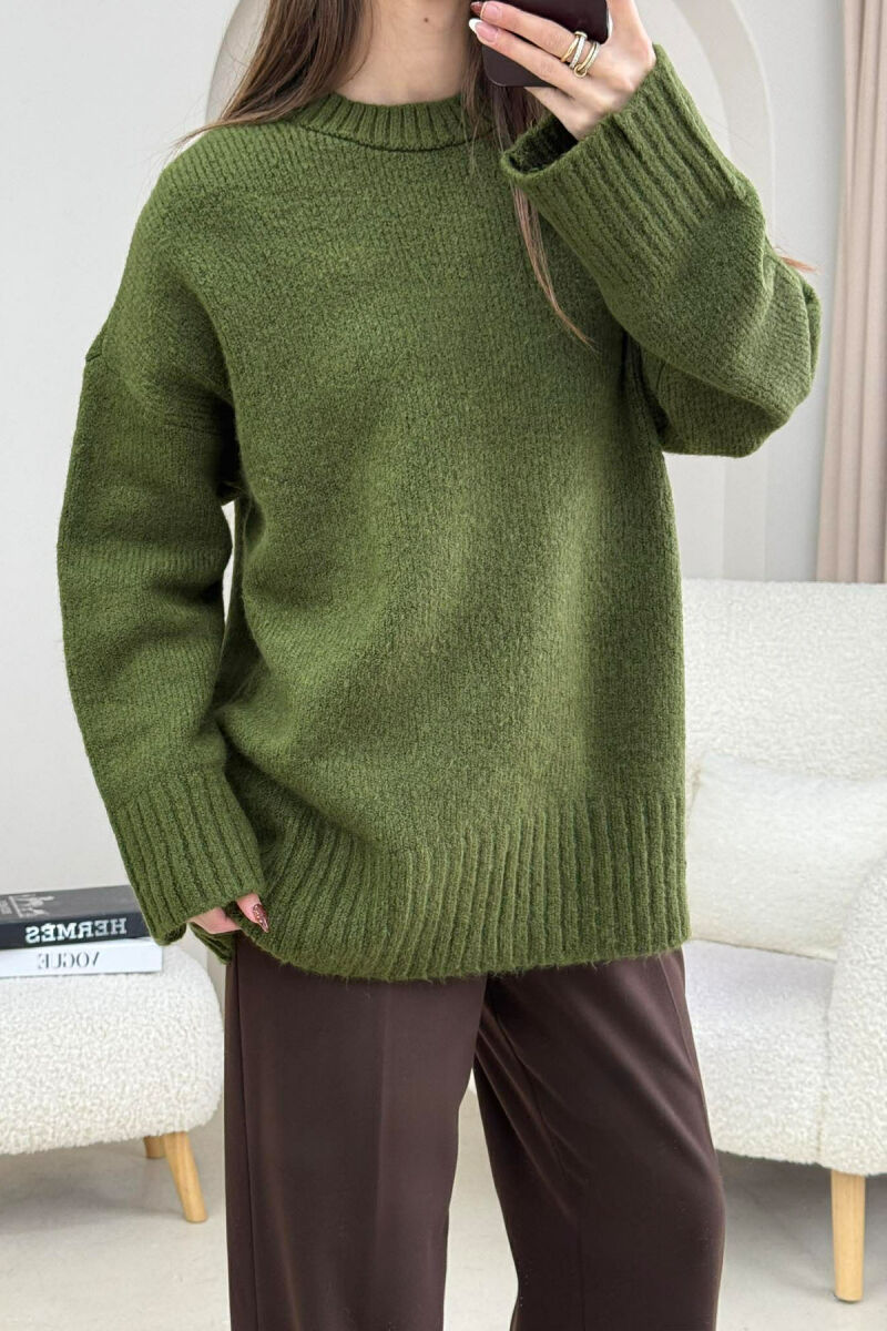 ROUND NECK ONE COLOR WOMEN SWEATER GREEN/JESHILE - 3