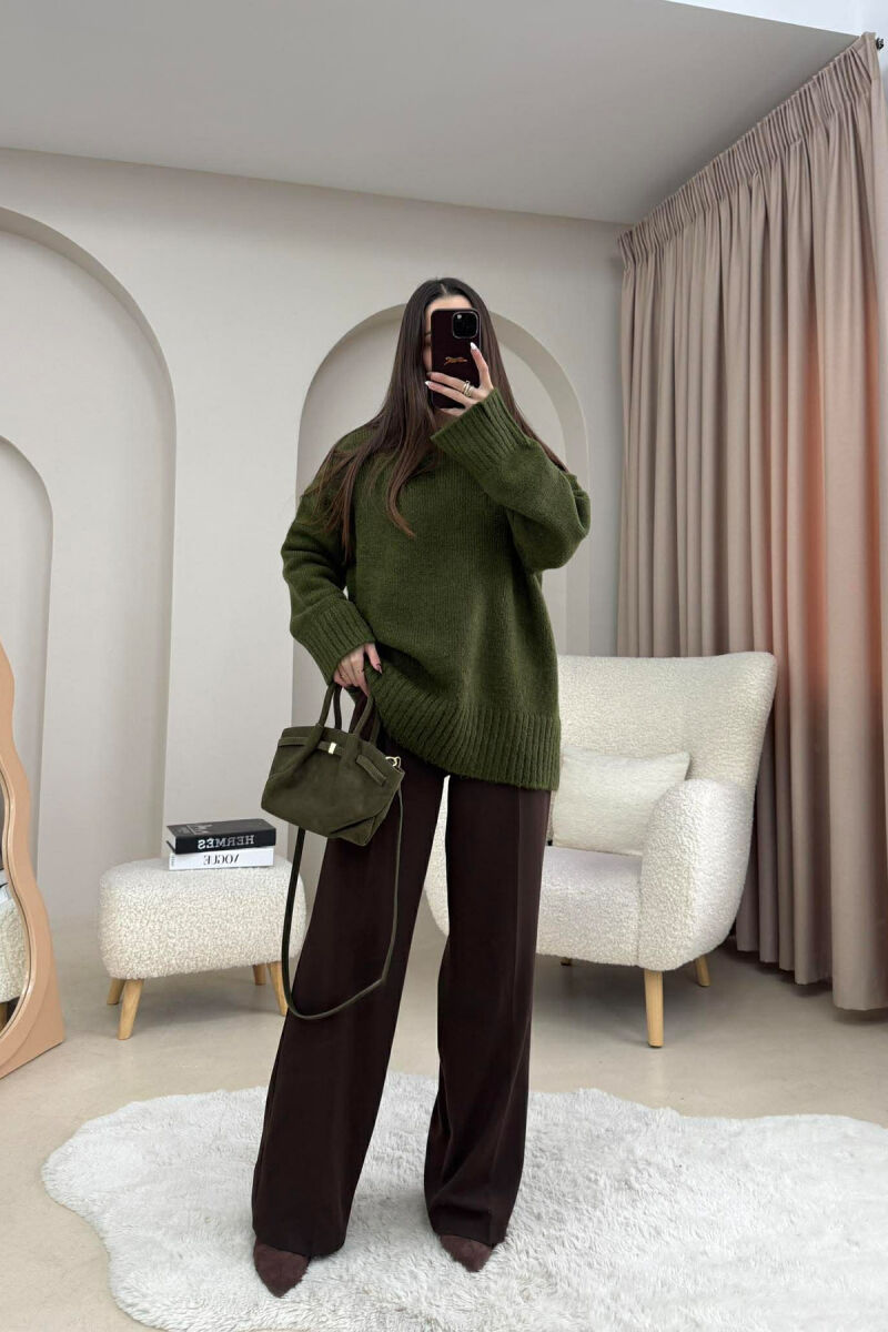 ROUND NECK ONE COLOR WOMEN SWEATER GREEN/JESHILE - 4