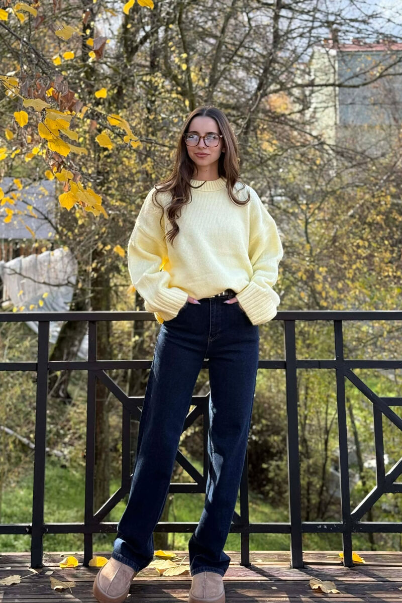 ROUND NECK ONE COLOR WOMEN SWEATER YELLOW/E VERDHE - 1