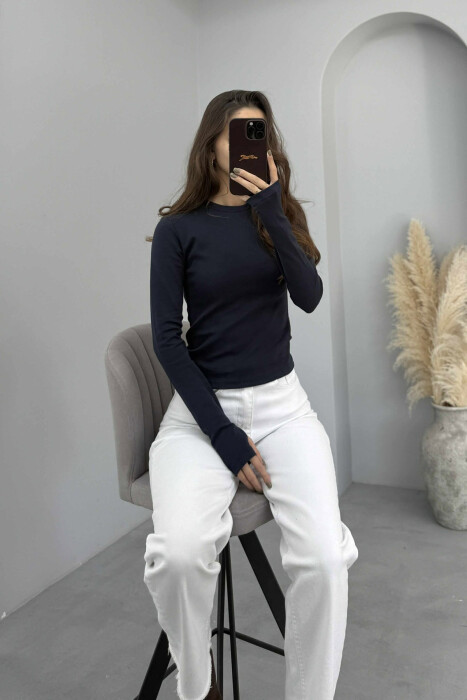 ROUND NECK ONE COLOR WOMEN SWEATSHIRT DARK BLUE/BEE 