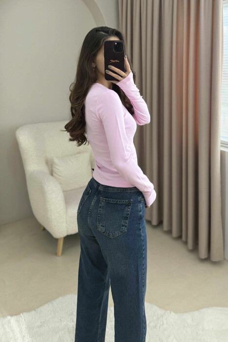 ROUND NECK ONE COLOR WOMEN SWEATSHIRT PINK/ROZE - 3