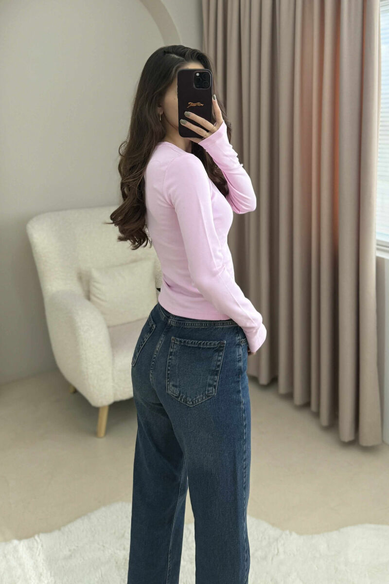 ROUND NECK ONE COLOR WOMEN SWEATSHIRT PINK/ROZE - 3